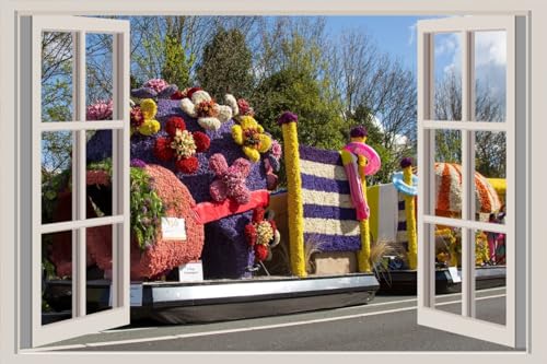 JVERF - JZZA24983 Netherlands Parks Flower Parade Keukenhof Design| Self-Adhesive Open Window Wall Sticker