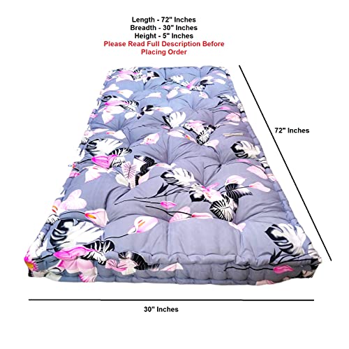 Deevine Craft Soft Cotton Quilt Box Mattress - Foldable, Lightweight, Firm 3D Printed Design Gadda (Grey Floral Cotton Mattress, 30X72 Inches)