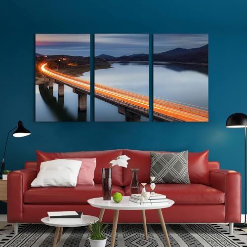 GADGETS WRAP Canvas Gallery Wrap Framed for Home Office Studio Living Room Decoration (3Part, 14x27inch Each) - Glowing Bridge