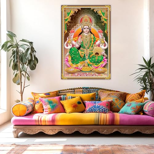 Indianara Rolled Sparkled Goddess Laxmi Art Print for Room Décor Digital Reprint 36 inch x 24 inch Painting (10778PST)