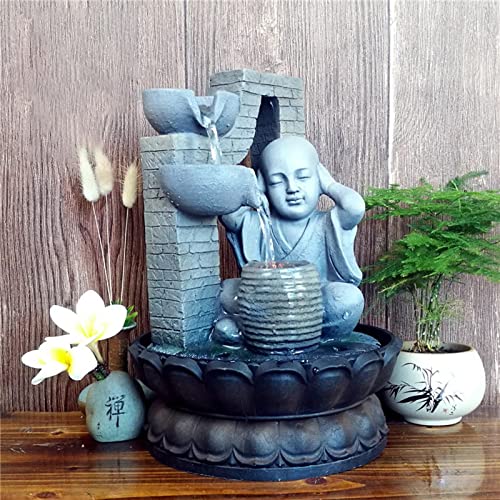 ATORSE® Resin Water Fountain Decor Small Monk Calm Feeling for Housewarming Gifts B