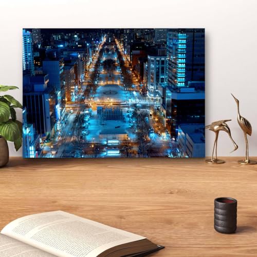 GADGETS WRAP Canvas Gallery Wrap Framed for Home Office Studio Living Room Decoration (14x11inch) - Sapporo City Night