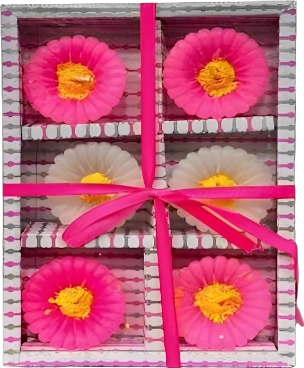 The Decor Affair Set of 6 Sunflower-Inspired Wax Floating Candles for Creating Ambiance in Your Home, Ideal for Diwali and New Year Gifting. (Pink)