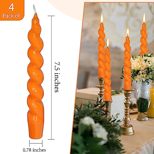 Christmas Taper Candles Orange Spiral Candlesticks- 4 PCS Twisted Candle Unscented for Halloween Wedding Home Decor, Relaxation & All Occasions