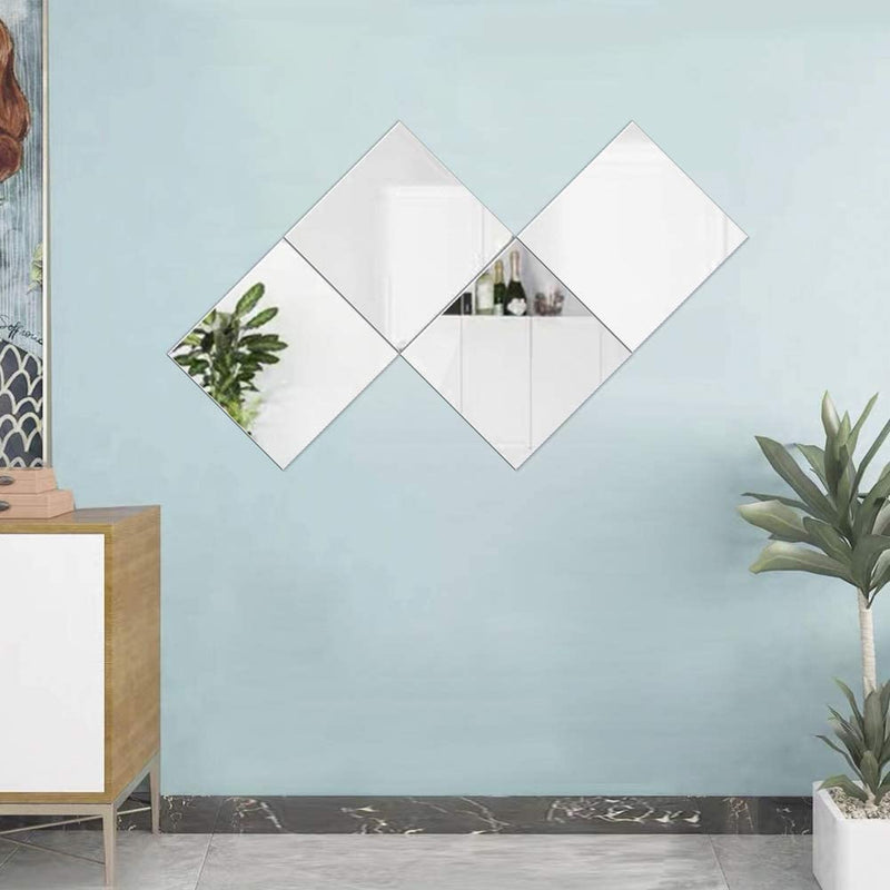 Ammar Glass Square Frameless Wall Mirror Tiles (Silver, 12 x 16 inch) - 4 Pieces (12 X 12 Inches (4 PCS))