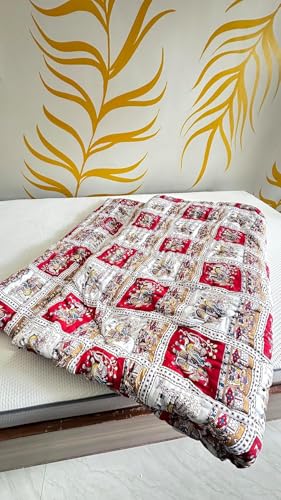 Diana Creations Red Chokda Heavy Ultrasoft Animal Printed Jaipuri Rajai Blanket | Pure Coton Rajasthani Comforter/Duvet/Rajai for Cozy Warmth