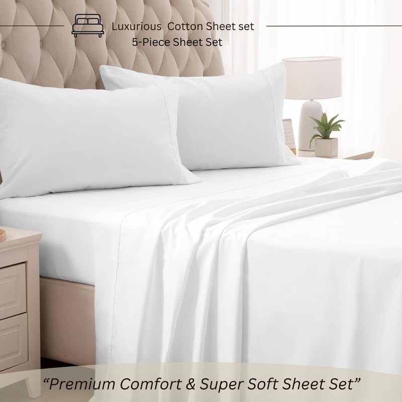 Split King Bed Sheets 5 Pieces 400 Thread Count 100% Egyptian Cotton Sheets for Split King Adjustable Bed 16 Inch Deep Pocket Split King Sheets Sets for Adjustable Beds White Solid