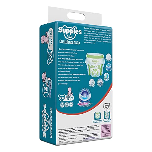 Supples Premium Diapers, XX-Large (XXL), 42 Count, 15-25 Kg, 12 hrs Absorption Baby Diaper Pants