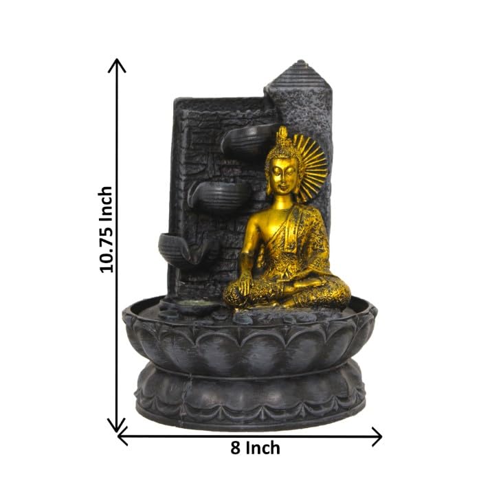 Art N Hub Lord Buddha Home Decorative Water Fountain Best Home and Office Inauguration Gift Items | Built (20 x 20 x 25 CM | Grey Golden)