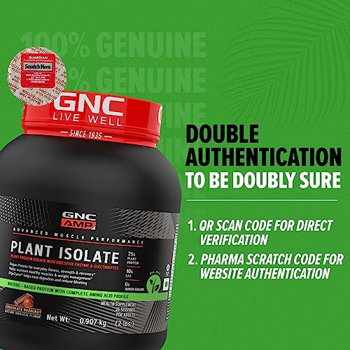 GNC AMP Plant Isolate Protein | 2 lbs | 26 Servings| Vegan Protein | Vegan, Lactose Free & Soy Free |DigeZyme® For Easy Digestion | Active Lifestyle | Healthy Muscles | 25g Plant Protein | 10g EAA | Chocolate Hazelnut