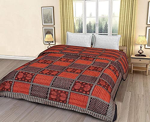 Rexxica Pure Cotton Hand Printed Jaipuri Razai/Rajai Traditional Single Bed Quilt Blanket - 85 X 100 inch (Dabu)