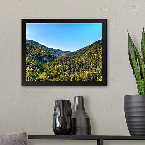 GADGETS WRAP Printed Photo Frame Matte Painting for Home Office Studio Living Room Decoration (11x9inch Black Framed) - Nature Valley Mountains Forest Hill