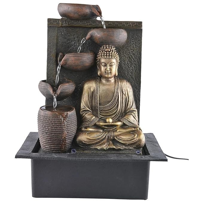 Table Top Buddha Water Fountain, 4 Steps, Indoor Zen Decor, Meditation Water Serenity