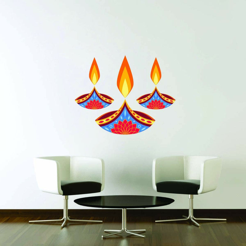 GADGETS WRAP Diwali Decoration Vinyl Wall Decal Sticker Happy Diwali 3 Deepak