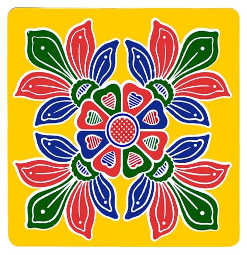 ABS HERBALS Vinyl Self-Adhesive Rangoli/Kolam Sticker ? Traditional Handmade Kolam Art/Design Sticker for : Pooja Room, Home Entrance, Tile, Floor, (Meroon:MM2,MP2 Pack of 4Pcs)