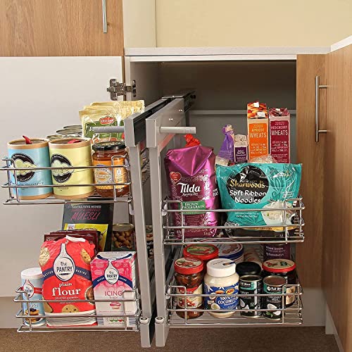 SmartSlide Stainless Steel 2 Shelves Kitchen Blind Corner Storage Organizer/Modular Kitchen Pull out Basket Basket/Universal Magic Corner/Kitchen Rack/Kitchen Drawer, Pull-Out Shelves