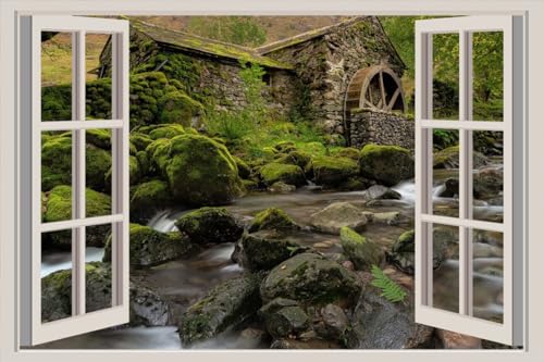 JVERF - JZZA28932 Stones England Cumbria Borrowdale Valley Moss| Self-Adhesive Open Window Wall Sticker