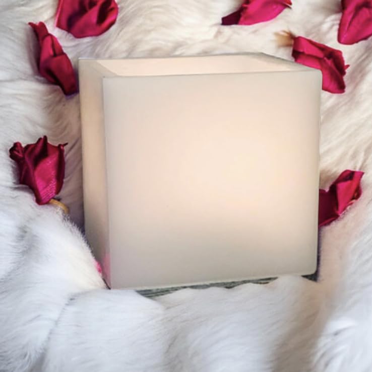 Ck Homez Handmade Wax Square Shaped White Hollow Candle with Inbuilt Led Light for Home Decoration and Gifting