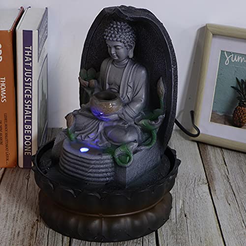 Ubersweet® Tabletop FountainUnique Creative Buddha Statue LED Lighted Tabletop Fountain Small Interior Water Feature with Calming and Relaxing Water Soundfor Home and Office(Pink)'