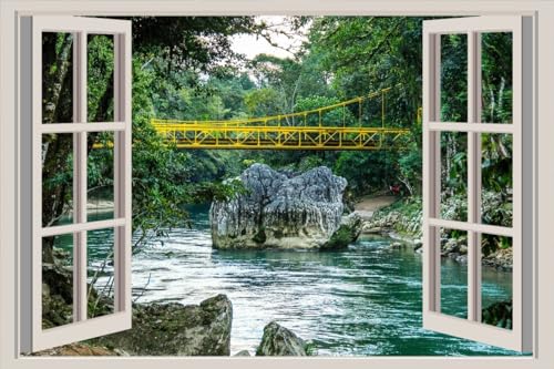 JVERF - JZZA26607 Rivers Bridges Trees| Self-Adhesive Open Window Wall Sticker