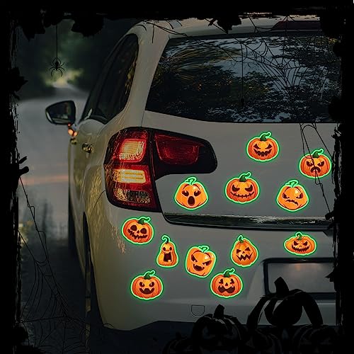 Chapou 24 Pcs Reflective Halloween Glow Car Magnets Halloween Glow Pumpkin Car Magnet Decal Set Waterproof Automotive Fall Pumpkin Magnet Party Supplies for Halloween Party