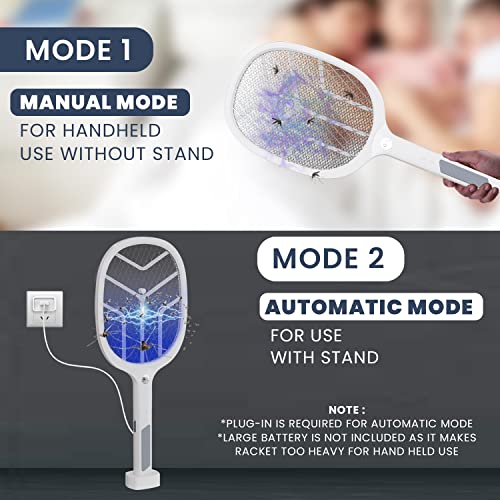 GIGAWATTS Autokill 2-in-1 Mosquito Racket 1200mAh Battery USB Charging LED Light Insect Bugs Trap Fly Swatter for Indoor Home Outdoor (White, 6-Months Warranty, Charge Before First USE)