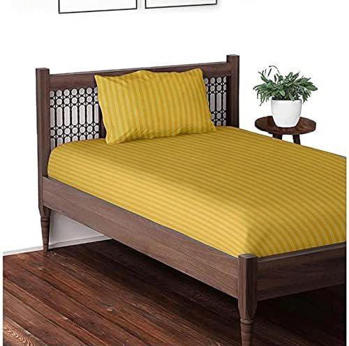 220 TC Cotton Single Striped Flat Bedsheet (Pack of 1, Yellow) 2687aAkin