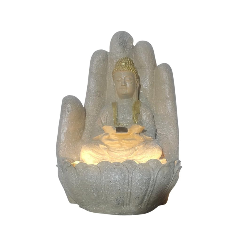 Anaya Decore Embossed Palm Buddha Fountain for Home | Budha Sitting in Hand - Elegant Décor | Fiber Plastic