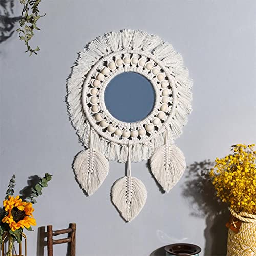 ATORSE® Round Macrame Wall Mirror Hanging Home Living Room Bedroom Hallway Leaves