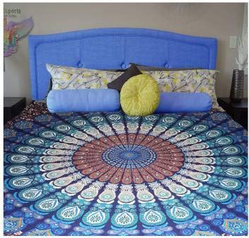 Raj Handicrafts Twin Mandala Cotton Tapestries Throw Blanket (Blue, 84x54 Inches)