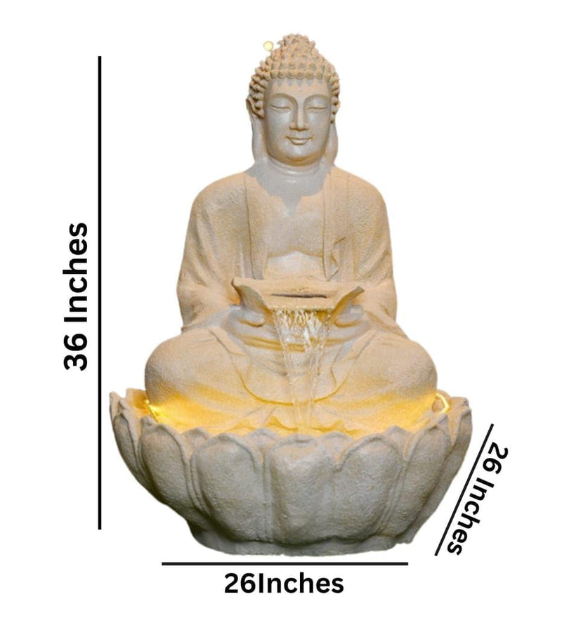 Swarnhouse Buddha Lotus Water Fountain with Light, 91 cm, Decorative Outdoor Garden Fountain for Home and Office 3 Feet (Cream)