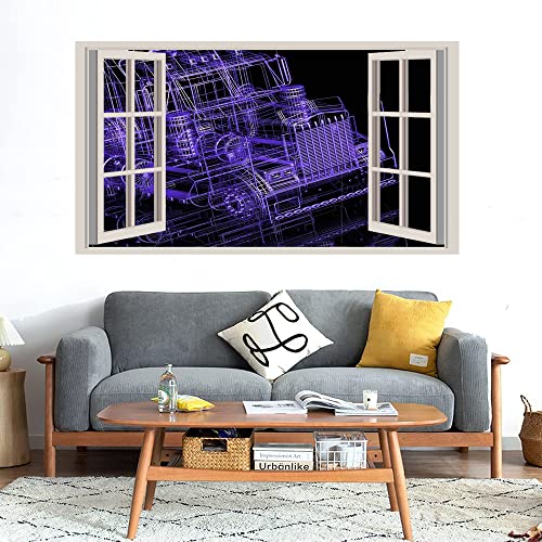 GADGETS WRAP Printed Wall Decal Sticker Fake Window Style Decal (90cm x 50cm) - Truck Blue Print