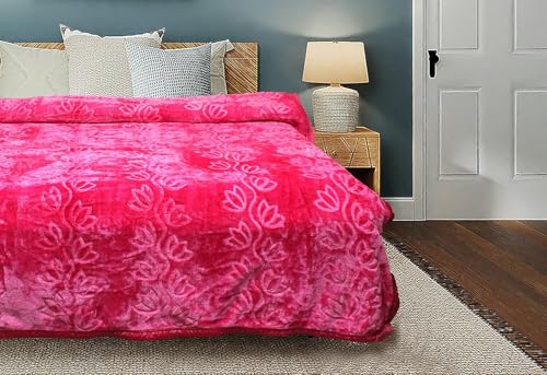 270 GSM Microfiber Soft Cozy Embossed Mink Blanket Double Bed and Single Bed, 7 x 5 Feet (Pink, Double Bed)