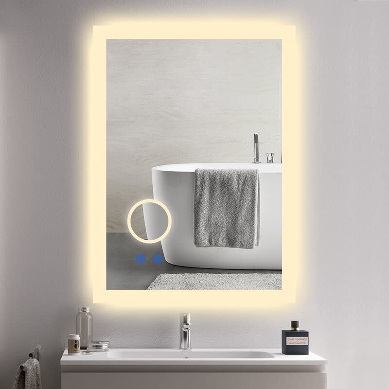 VENETIAN IMAGE LED Backlit Bathroom Mirror Makeup Anti-Fog Mirror with 3 Times Magnifier Dimmable Light with Triple Touch Switch Wall Mounted (Horizontal/Vertical) (32 x 24 Inch)