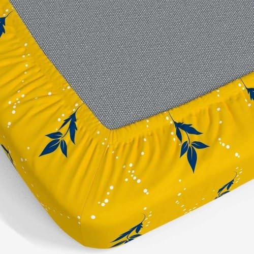 Premium Cotton All Around Elastic Fitted Double Bed Bedsheet (72” x 78”) with 2 Pillow Covers (16" x 26") (BS4 (B) Yellow Mandir)