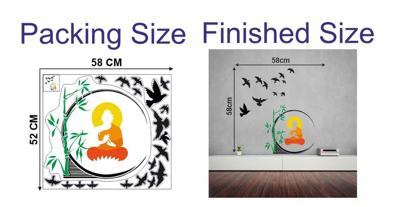 Delight Art Birds and Buddha Combo Design Wall Sticker Size - ( 58*58 ) cm Model id - ( DAMC00802L )