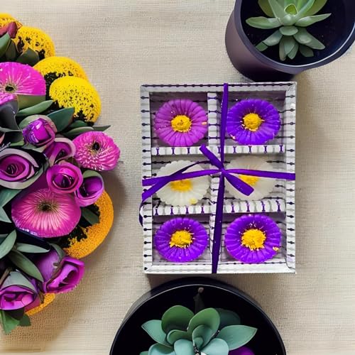 The Decor Affair Set of 6 Sunflower Wax Floating Candles - The Perfect Diwali and New Year's Decorative Addition (Purple)