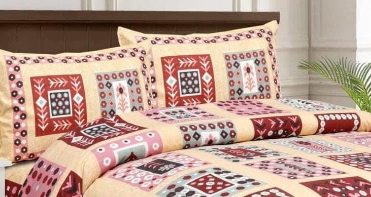 House of SR Retails Pure Cotton Super King Size Bedsheet 100x108 inch - Traditional Design, Durable & Washable - Premium Look with Red Cream Bright Colour