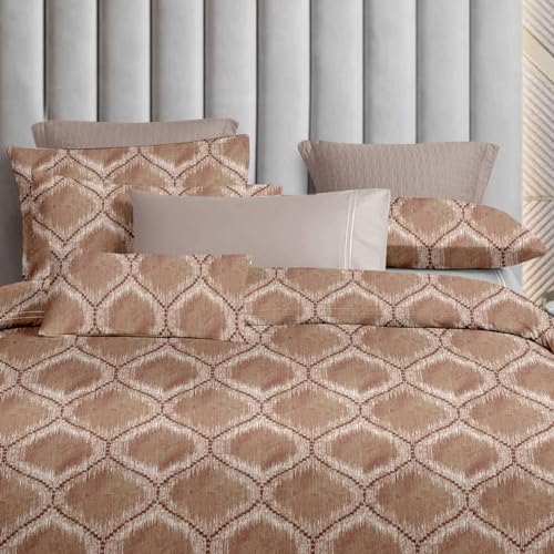 Tannarry Soft Cotton Curve Block Print 600 TC Super King Size Bedsheet (274 * 274cm) with 2 Pillow Covers (46 * 68cm)-Brown