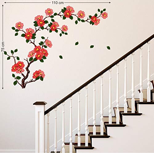 Techgifti Wall Stickers Floral Branch Self-Adhesive Sofa Living Room Background Antique Flowers Vinyl Art (Multicolor)