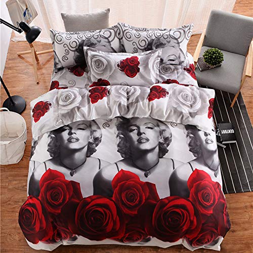 Decdeal 4 Piece/Set Home 3D Ultra Soft Fade Resistant Luxury Bed Sheet Set Bedroom Comfortable Breathable Bedclothes