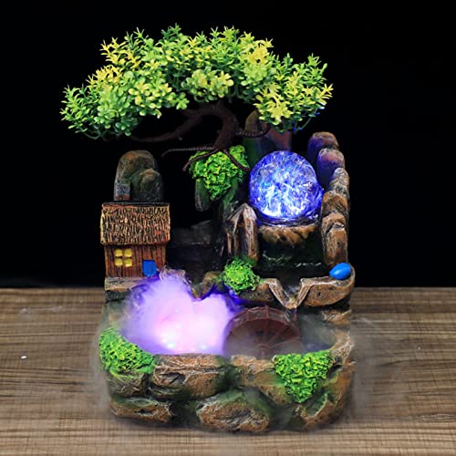 CALANDIS® Creative Waterfall Fountain Rockery Led Lights Indoor Meditation with Fog