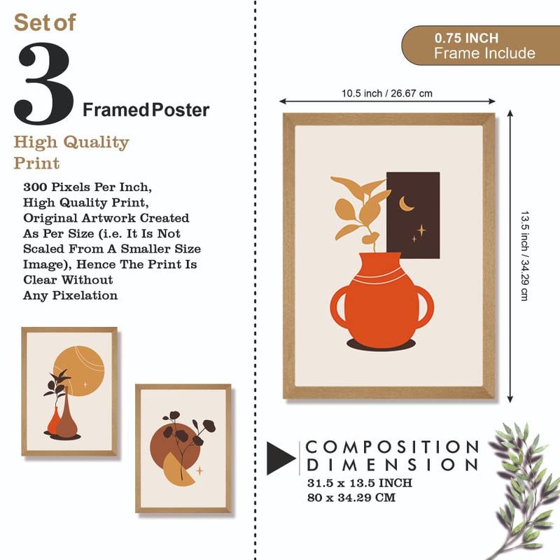 SAF paintings Set of 3 Modern Art Premium Brown Frame Painting For Home DécorSA-B139K3