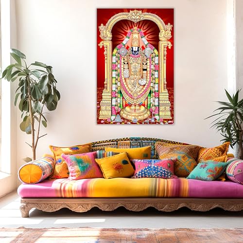 Indianara Rolled Sparkled Lord Tirupati Balaji Art Print for Room Décor Digital Reprint 36 inch x 24 inch Painting (10774PST)