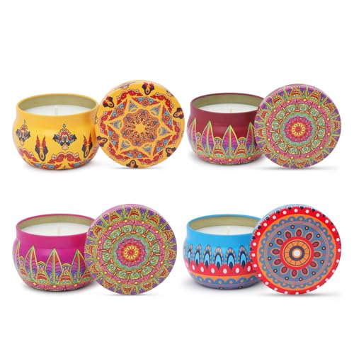 AuraDecor Moroccan Tin Candle Gift Set, 4 Premium Fragrances, Scented Soy Wax Candles (Moroccan Tin Candle, Set of 8)