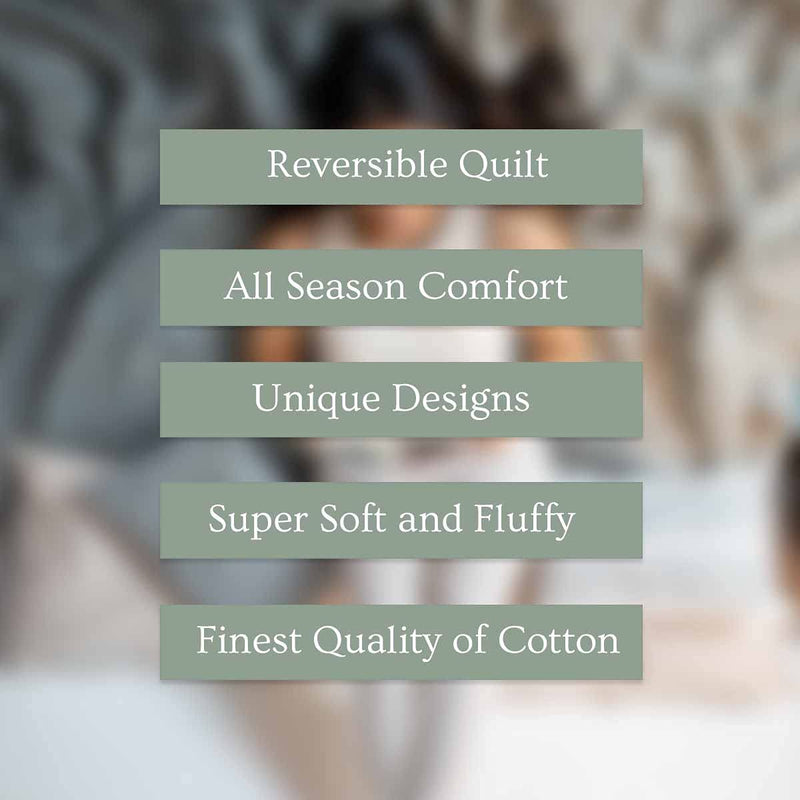 House Of Charu | Autumn Quilt Set with Pillow Cover | 100% Organic Cotton | Reversible Quilt | All Season Blankets | King Size (96"x 105")