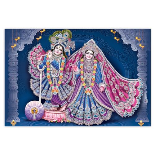 Indianara Rolled Sparkled Lord Radha Krishna Art Print for Room Décor Digital Reprint 36 inch x 24 inch Painting (10634PST)