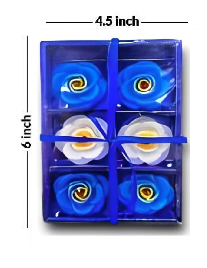 The Decor Affair Set of 6 Rose Flower Wax Floating Candles in Water - Exquisite Flower Shaped Diyas/Candles for Home Decor, Diwali Gift, and New Year Gifts (Blue)