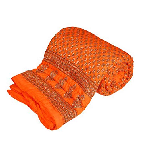 SVT Traditional Famous Rajasthani Print Jaipuri Beautiful Floral Print in Orange Jaipuri Rajai/Razai/Quilt King Size/King Size Bed Quilt/Comforter/AC Quilt/AC Comforter