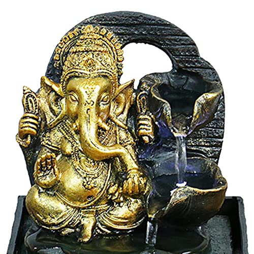 BNF Ganesha Statues Tabletop Water Fountain Collectibles Resin Rockery Waterfall Style A 14x13.5x18cm